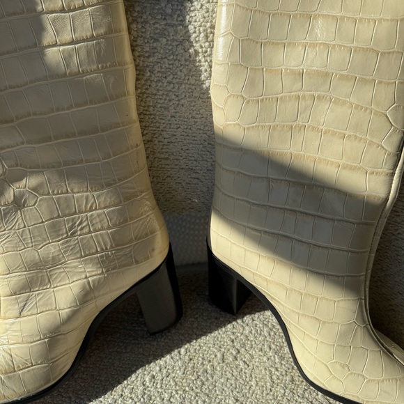 Schutz Maryana Block Crocodile-Embossed Leather Boots in Eggshell - Picture 11 of 14